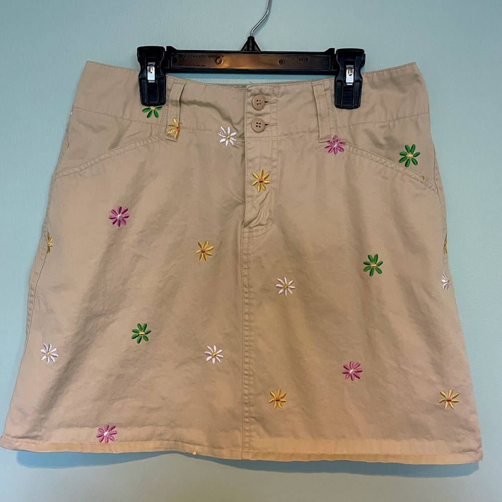 Y2k vintage embroidered floral khaki mini skirt